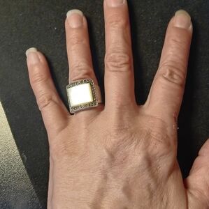 Sterling Silver 925 Ring W/Marcasite Stones, White Pearlescent Stone, Size 6.5